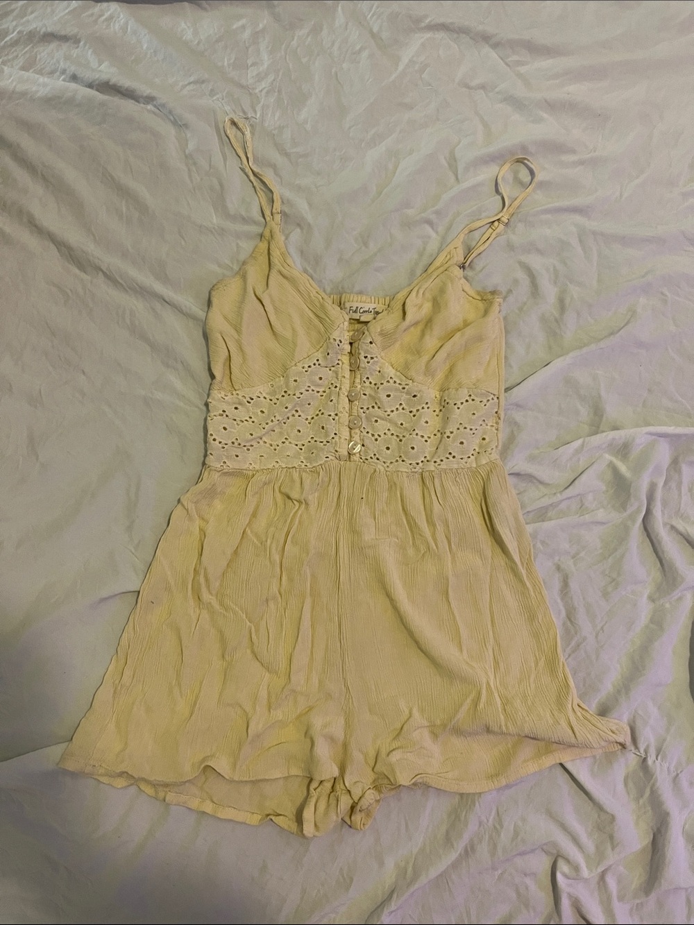 Delicate Light Yellow Lace-Trim Chemise Romper